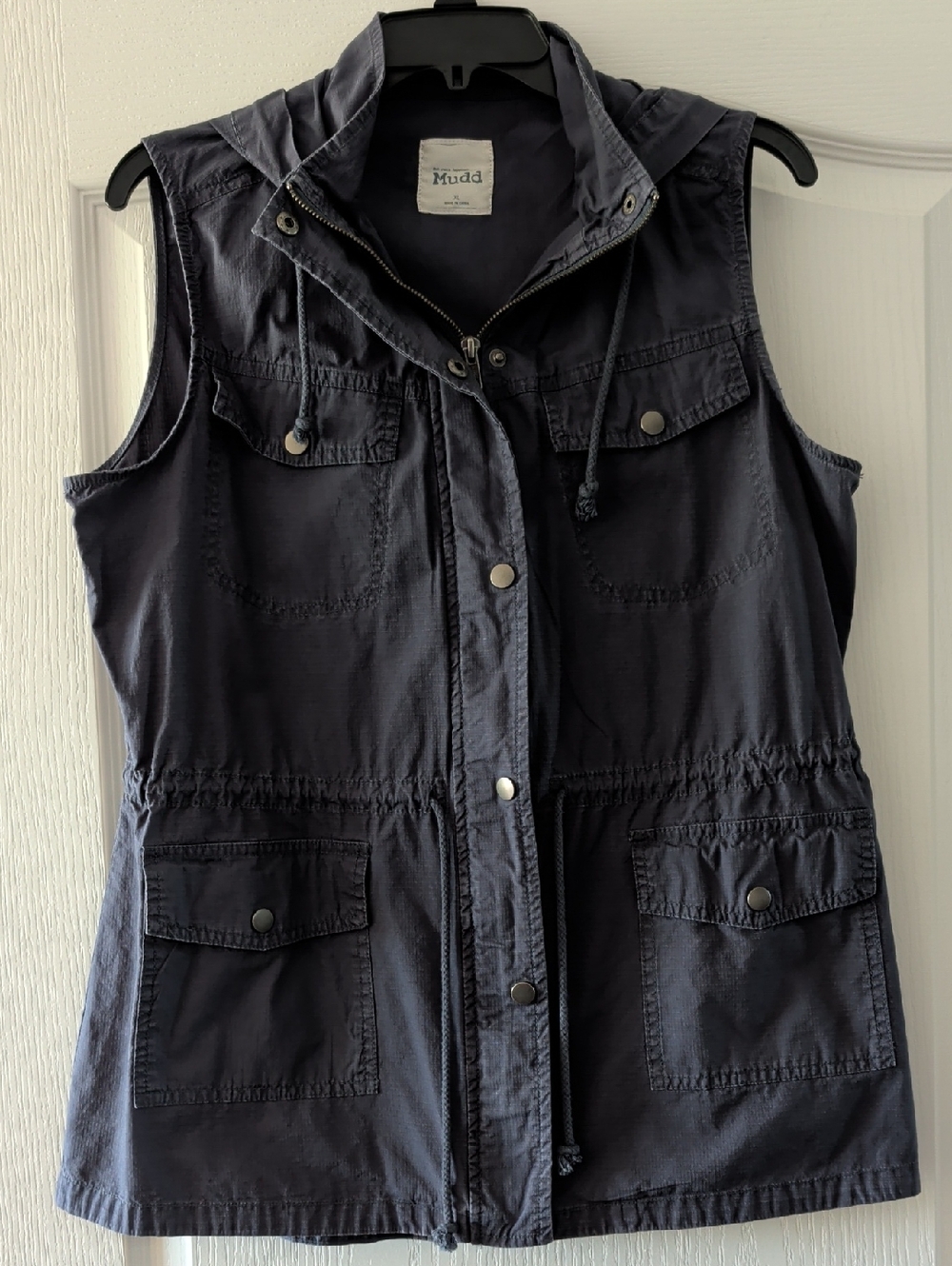 Mudd Navy Blue Sleeveless Utility Vest With Hood